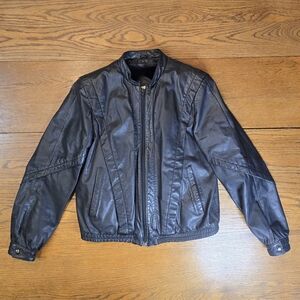 Vintage Bermans Leather Motorcycle Jacket Womens Size 10 Black Fur Lined Bomber